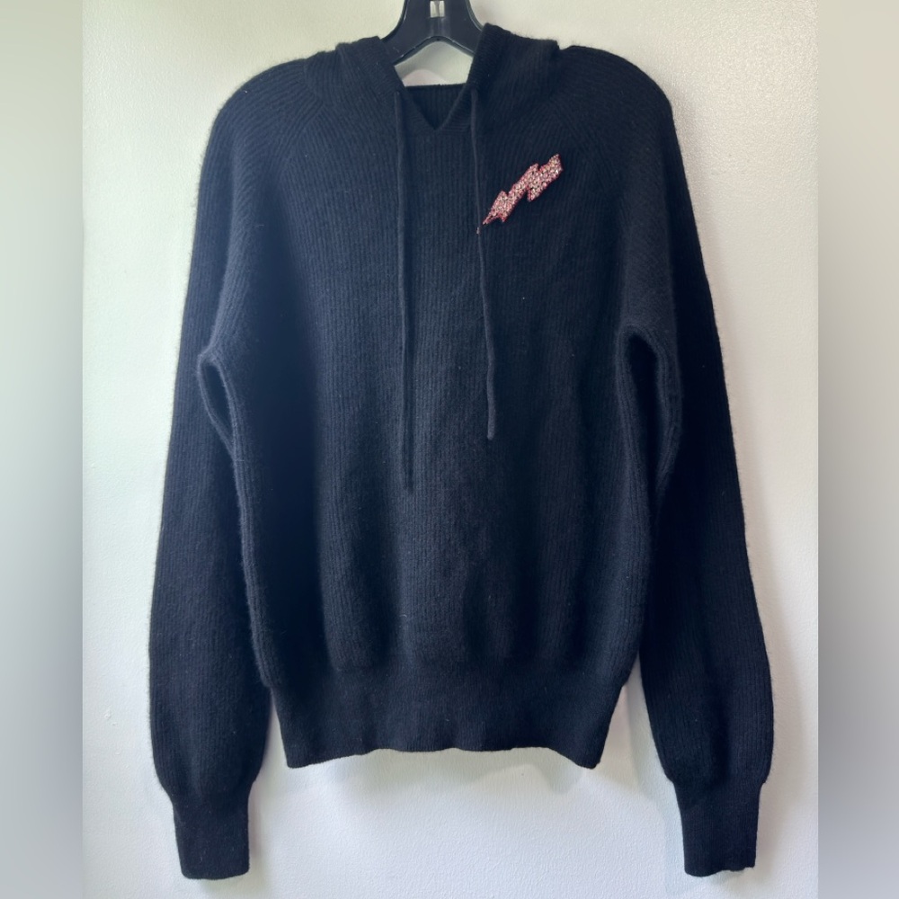 Never A Wallflower Women’s Black Hoodie Embellished Cashmere Sweater Size M